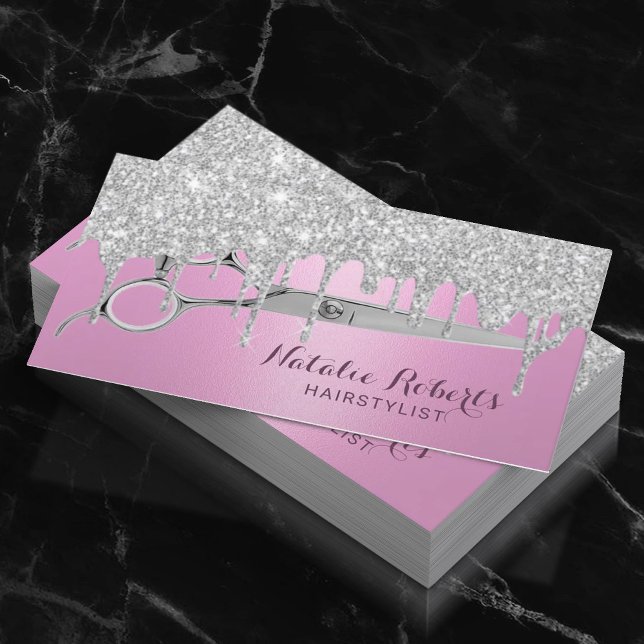 Hair Stylist Modern Rosa Silver Drives Beauty Salo Visitkort (Skapare uppladdad)