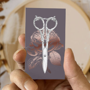 Hair Stylist Modern Scissor & Ro Blommigt Lila Visitkort