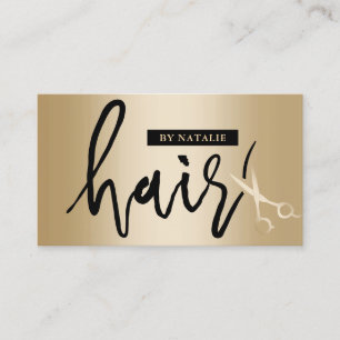 Hair Stylist Modern Script Guld Sissor Salon Visitkort