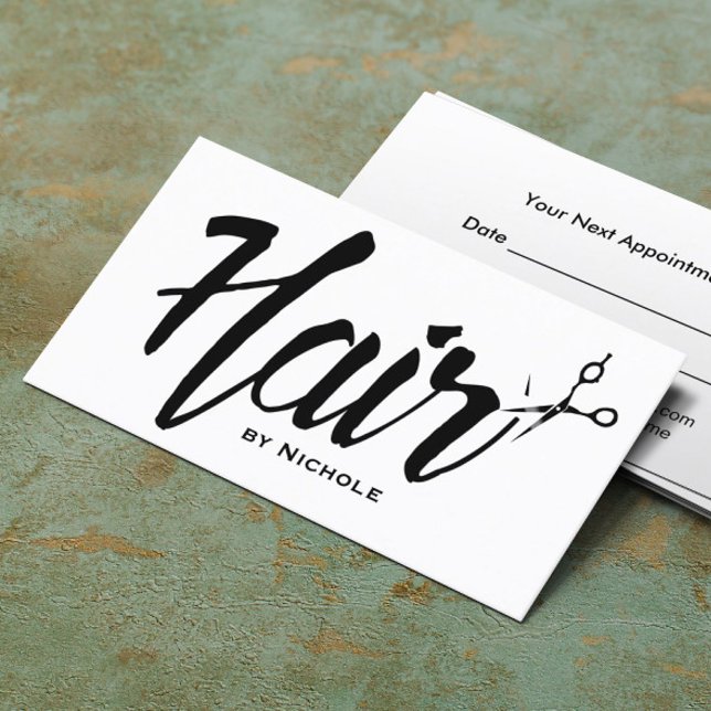 Hair Stylist Modern Script Salon Möte Tidsbeställning Kort (Skapare uppladdad)