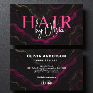 Hair Stylist Modern Shock rosa Agate Marble Visitkort