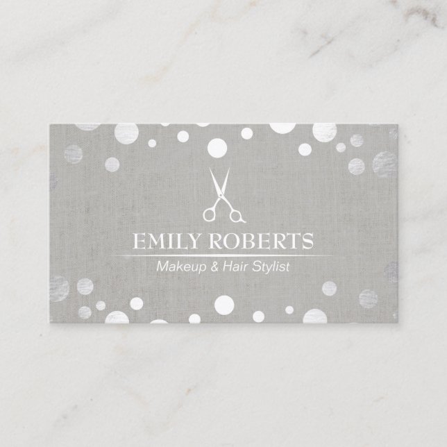Hair Stylist Modern Silver Dots Elegant Salon Visitkort (Framsida)
