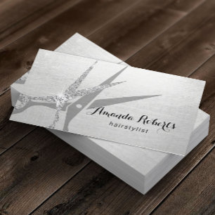 Hair Stylist Modern Silver Glitter Scissor Salon Visitkort