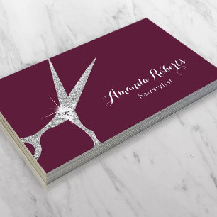 Hair Stylist Modern Silver Scissor Salon Burgundy Visitkort