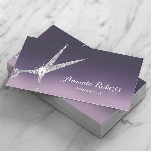 Hair Stylist Modern Silver Scissor Salon Lila Visitkort