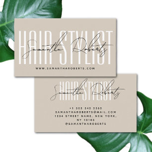 Hair stylist modern typography script beige visitkort