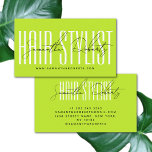 Hair stylist modern typography script neon grönt visitkort<br><div class="desc">Ta dig ur vårt sänkta kant-typografi-skript i affärskort med grönt. Den intensiva tonen på nybörjare grönt och den intressanta innehåll-texten stil gör affärskorten betydelsefulla och enkla att upptäcka. Korten är tänkt att bli måttlig, men samtidigt blir den märkbar. De sölar energi och uppfinningsrikedom, ungefär som håret stilar du skapar. Perfekt...</div>
