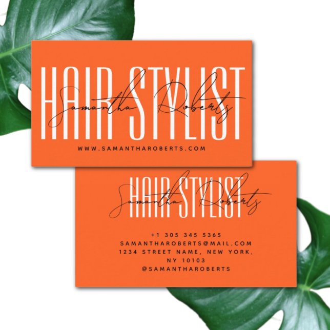 Hair stylist modern typography script neon orange visitkort (Skapare uppladdad)