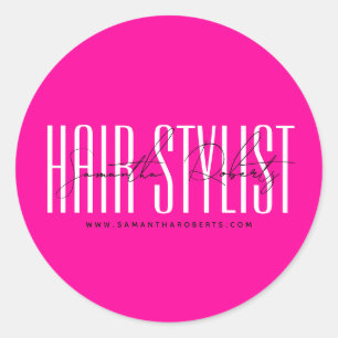 Hair stylist modern typography script neon rosa runt klistermärke