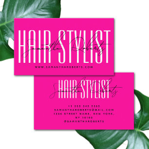 Hair stylist modern typography script neon rosa visitkort