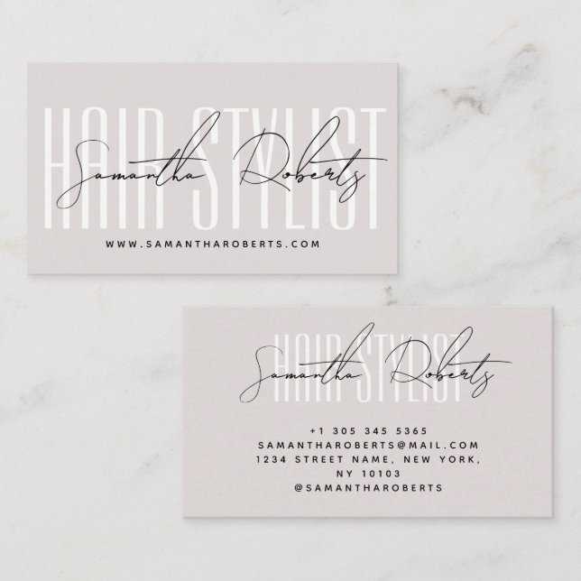 Hair stylist modern typography script pearl pink visitkort (Fram/baksida)