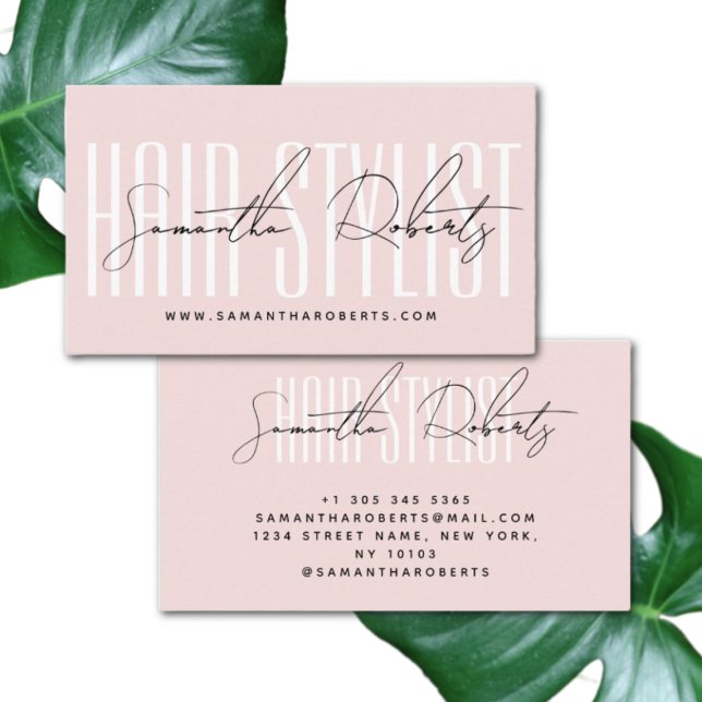 Hair stylist modern typography script  rosa visitkort (Skapare uppladdad)