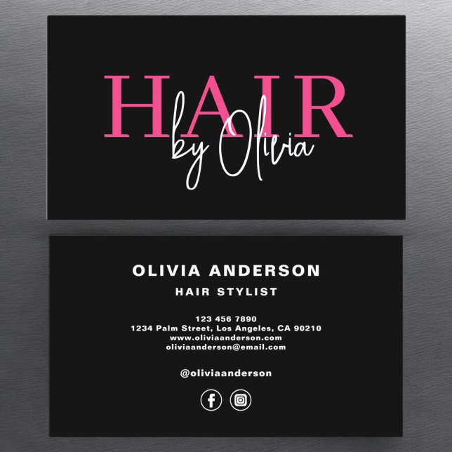 Hair Stylist Modern Typography-Shock rosa Visitkort (Skapare uppladdad)