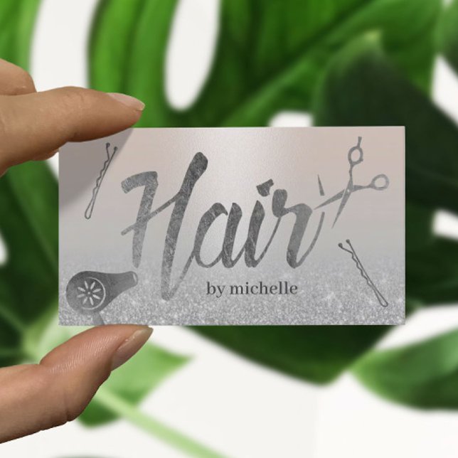 Hair Stylist Modern Typography Silver Glitter Visitkort (Skapare uppladdad)