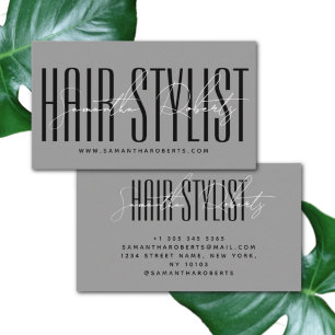 Hair stylist modern typography-skript grått visitkort