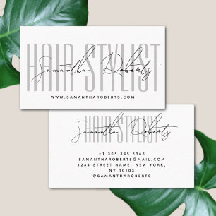 Hair stylist modern typography-skript vit visitkort