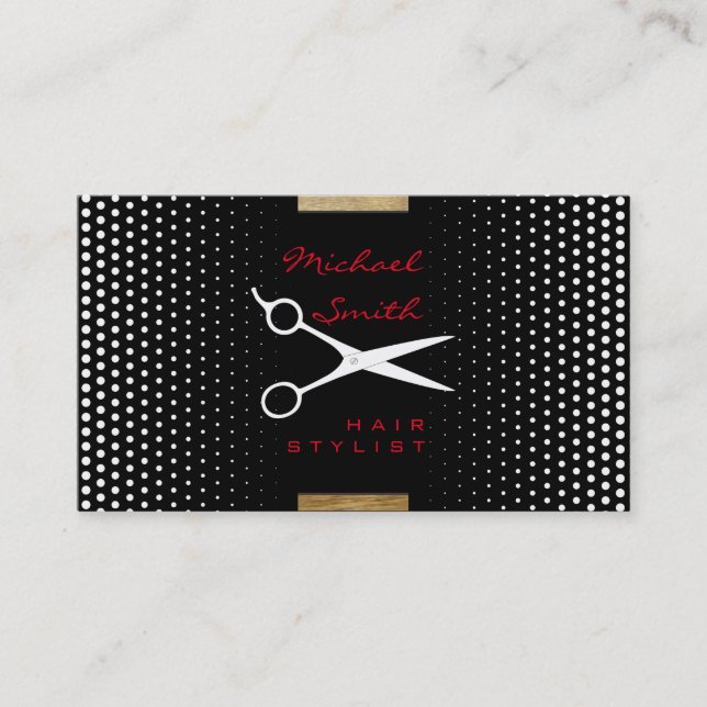 Hair Stylist Modern White Polka Dot Visitkort (Framsida)