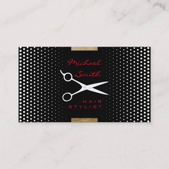 Hair Stylist Modern White Polka Dot Visitkort (Framsida)