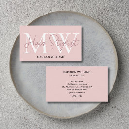 Hair Stylist Monogram Blush Pink Visitkort