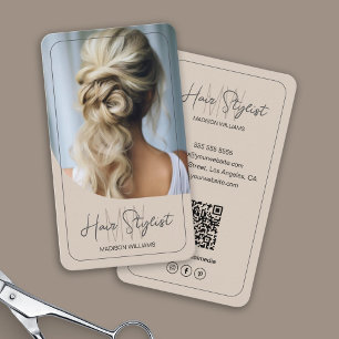 Hair Stylist Monogram Logotyp Photo Beige Visitkort