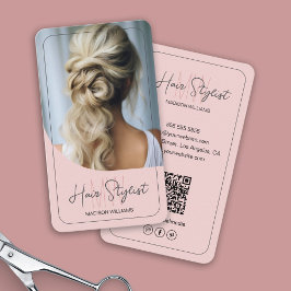 Hair Stylist Monogram Logotyp Photo Rosa Visitkort