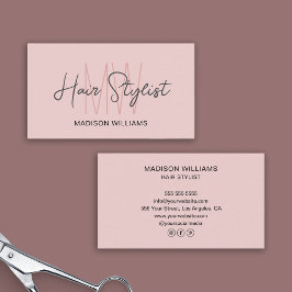 Hair Stylist Monogram Logotyp  Rosa Visitkort