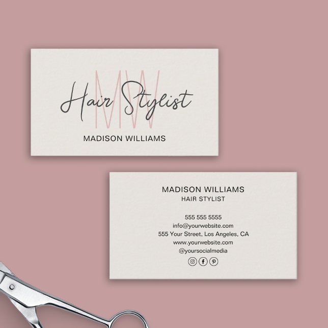 Hair Stylist Monogram Logotyp Tan Visitkort (Hair Stylist Monogram Logo Tan Business Card)