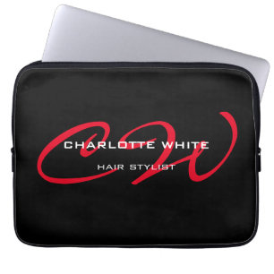 Hair Stylist Monogram minimalist Modern Black Red Laptop Fodral