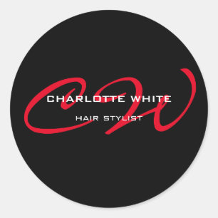 Hair Stylist Monogram minimalist Modern Black Red Runt Klistermärke