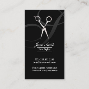 Hair Stylist Monogram Silver Scissor Modern Visitkort