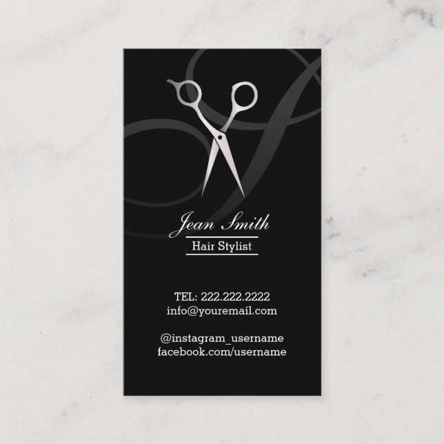 Hair Stylist Monogram Silver Scissor Modern Visitkort (Framsida)