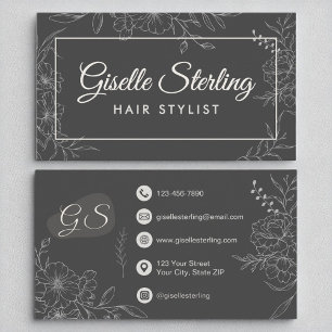 Hair Stylist Moody Grått Blommigt Modern Visitkort
