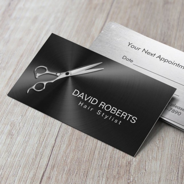 Hair Stylist Möte Modern Black Metallic Tidsbeställning Kort (Skapare uppladdad)
