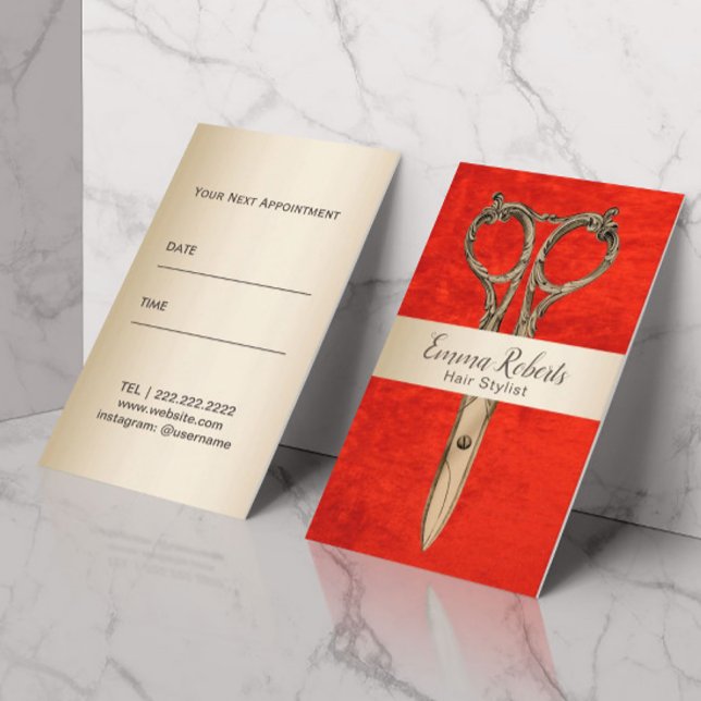Hair Stylist Möte Modern Guld & Red Salon Tidsbeställning Kort (Skapare uppladdad)