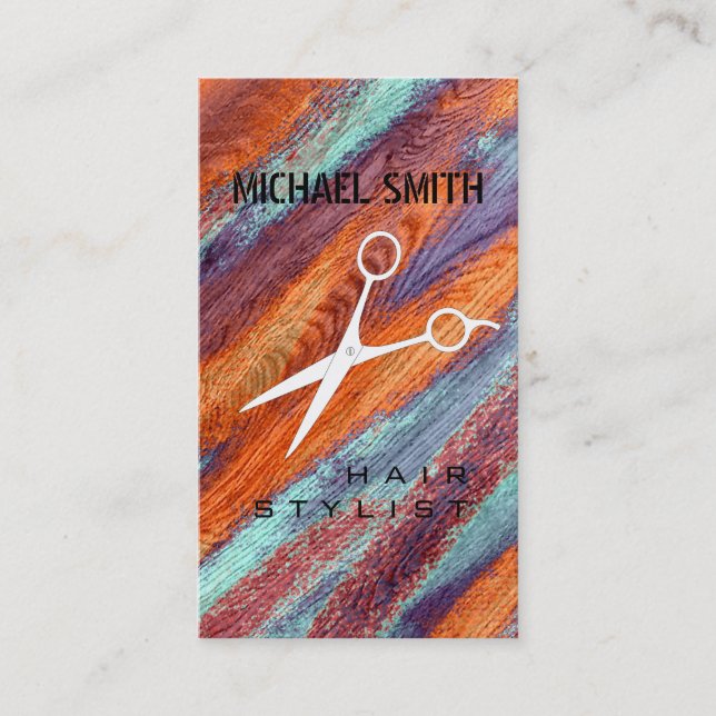 Hair Stylist Möte Retro Färg Wood Tidsbeställning Kort (Framsida)