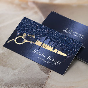 Hair Stylist Navy Blue Glitter Drifts Beauty Salon Visitkort