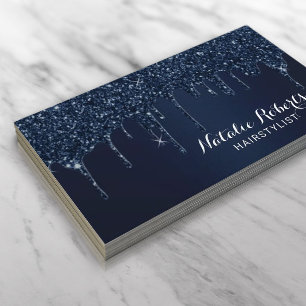 Hair Stylist Navy Blue Glitter Drives Beauty Salon Visitkort