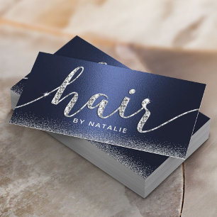 Hair Stylist Navy Blue Silver Luxury Beauty Salon Visitkort