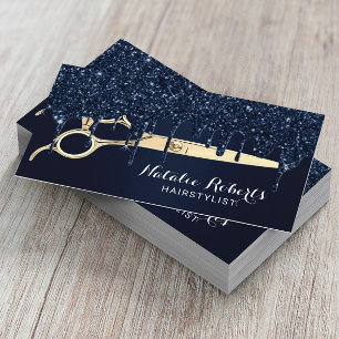 Hair Stylist Navy Glitter Dricks Guld Scissor Salo Visitkort