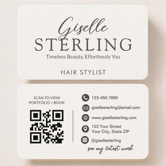 Hair Stylist Neutral QR Code Visitkort (Skapare uppladdad)