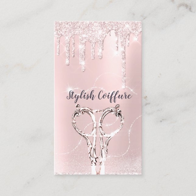 Hair Stylist Pinky Drips Glitter Coiffure Scissors Visitkort (Framsida)