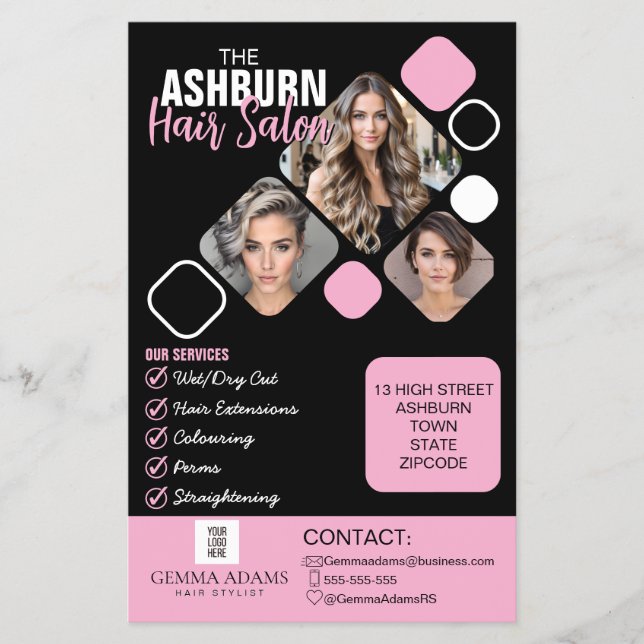 Hair Stylist Poster - Anpassad design i Black rosa Flygblad (Framsidan)