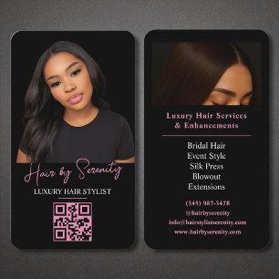 Hair Stylist QR Code Luxury Black Rosa Beauty Visitkort
