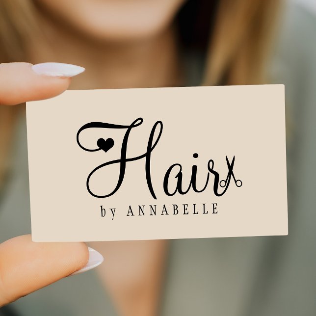 Hair stylist QR code modern script beige black Visitkort (Skapare uppladdad)