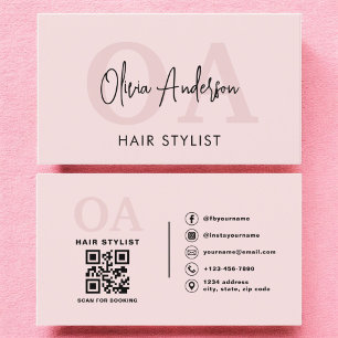 Hair Stylist QR Code Monogram  Rosa Visitkort