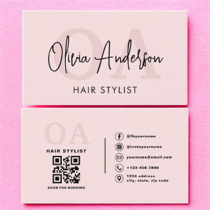 Hair Stylist QR Code Monogram  Rosa Visitkort