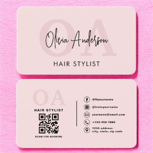 Hair Stylist QR Code Monogram  Rosa Visitkort