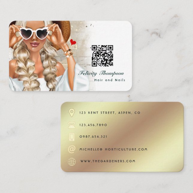Hair Stylist QR-kod - Affärskort för visitkort (Fram/baksida)