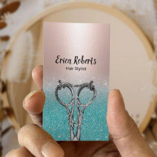 Hair Stylist Ro Guld & Aqua Teal Visitkort