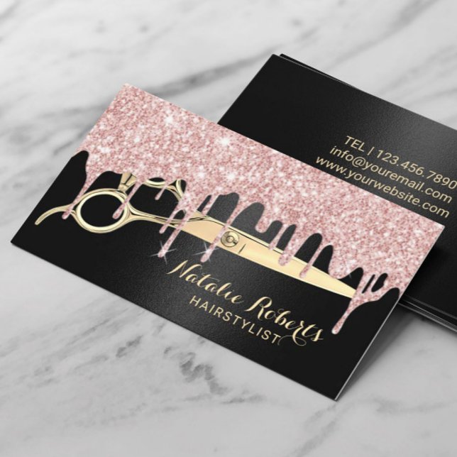 Hair Stylist Ro Guld Drips Black Beauty Salon Visitkort (Skapare uppladdad)